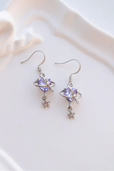 EFBUTİK Purple Heart Stone Planet Imported Earrings