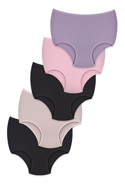BEGATEKS Women's Panties High Waist Plus Size 5 Pack - Cotton Fabric, 7 Different Color Options