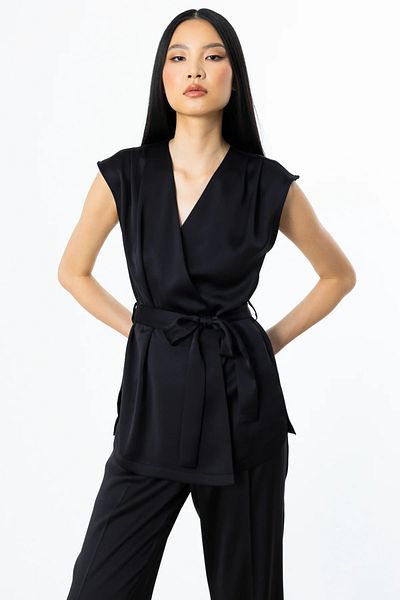 Ekol Satin Vest with Belted Waist