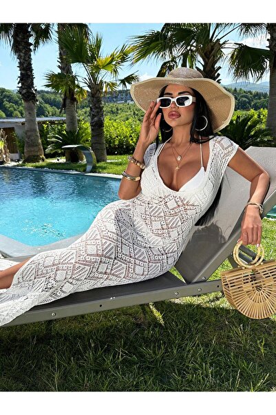 MARLİNG δαντελωτή πλέξη άνοιγμα Φόρεμα παραλίας