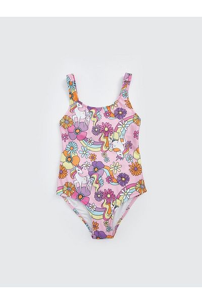 DEEP BEACH Printed Ruffle Detailed Girls' Swimsuit