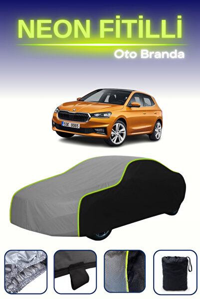 Cemku Fast أسود-رمادي-أسود [سكودا فابيا هاتشباك] غطاء سيارة متوافق مع حبال ال...