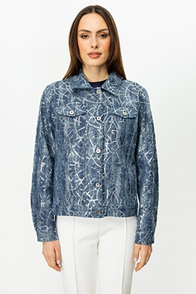 Nazen Giyim Sequin Embroidered Denim Indigo Women's Coat 6026-2Y5