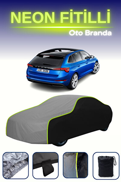 Cemku Fast أسود-رمادي-أسود [سكودا سكالا 2018 - 2021] مشمع سيارة متوافق مع حبال النيون، مقاوم للماء والغبار