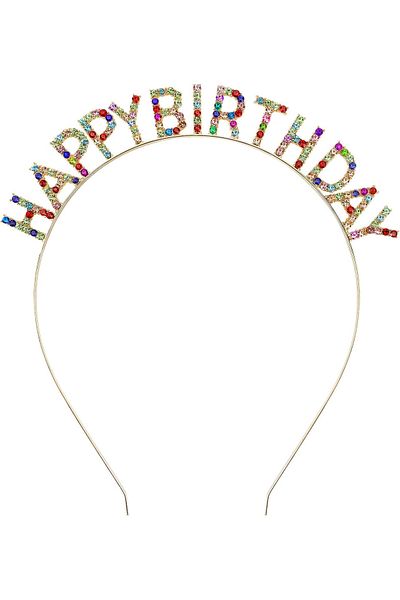 Skygo Extra Luxury Silver Plated Happy Birthday Crown with Colorful Crystal Stones 16x17 cm