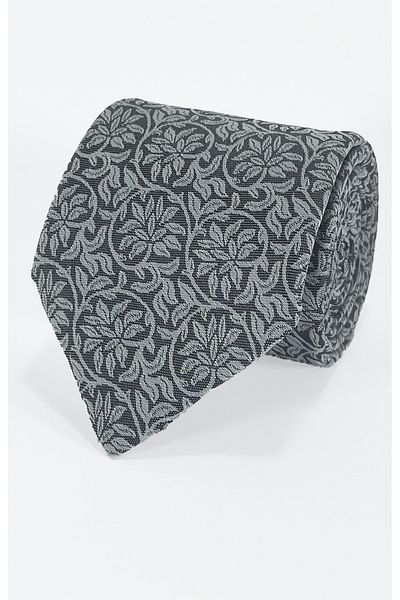 BLC Basic Line Co. Silver Gray Floral Patterned Tie and Pocket Square Set – 7 cm