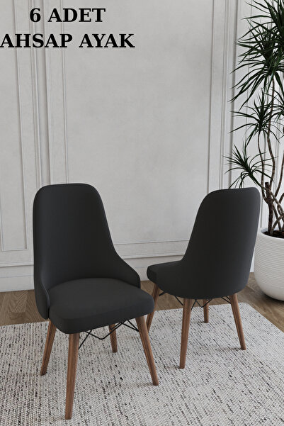 DEREN HOME Konfor Serisi 6 Adet Siyah Gürgen Ayak Mdf Salon Mutfak Sandalyesi...