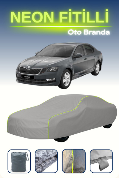 Cemku Shine Gri [Skoda Octavia] Uyumlu Neon Fitilli Araba Brandası, Su ve Toz...