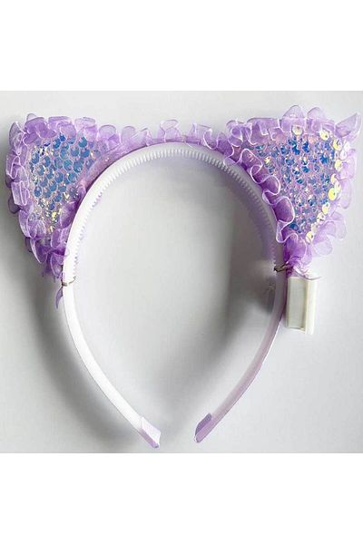 Skygo Purple Sequined Cat Ear Crown with Lace Edges and Led Lights 17X19 cm