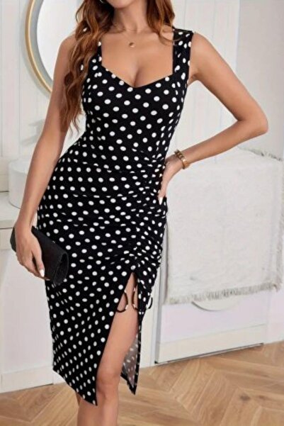 Mossta Rochie cu buline cu detaliu cu fante - neagra