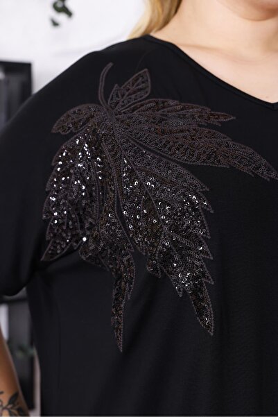 Siyezen Plus Size Sequin Leaf Embroidered Oversize Dress