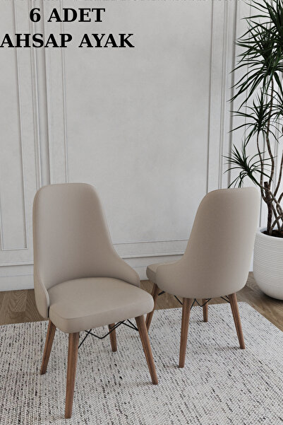 DEREN HOME Konfor Serisi 6 Adet Kapiçino Gürgen Ayak Mdf Salon Mutfak Sandaly...