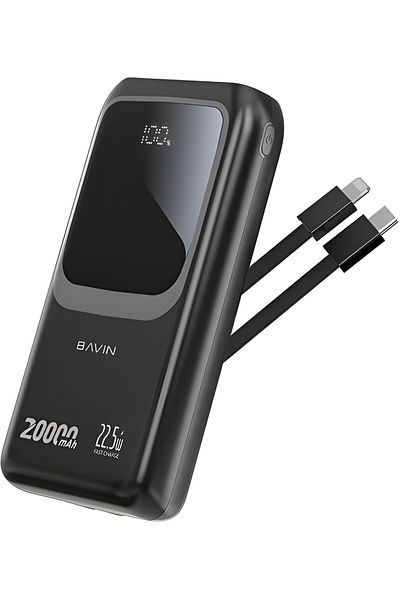 Bavin 20000mAh 22.5W Power Bank with PD Port, USB Ports, 2 Built-in Cables, and Display