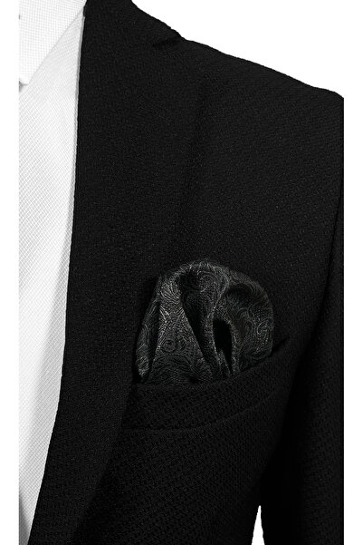 BLC Basic Line Co. Σετ γραβάτα και μαντήλι τσέπης με μαύρο ανθρακί σχέδιο – 7 cm