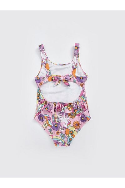 DEEP BEACH Printed Ruffle Detailed Girls' Swimsuit