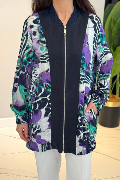 Nuss Cupra Zippered Patterned Jacket 6030 Navy Blue