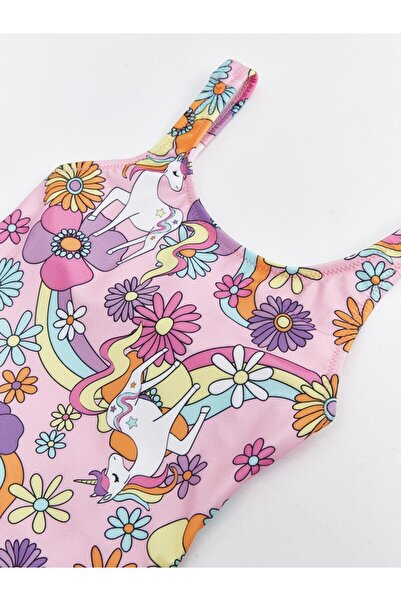 DEEP BEACH Printed Ruffle Detailed Girls' Swimsuit