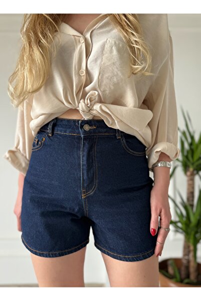 Store Koyu Mavi Fit Denim Şort