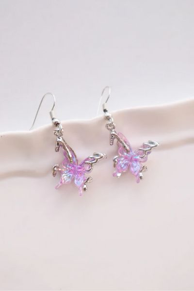 EFBUTİK Pink Hologram Butterfly Imported Earrings