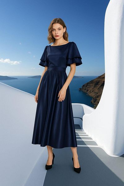 Modafeminen Γυναικείο σατέν βραδινό φόρεμα Lisa 583219   Μπλε ναυτικό