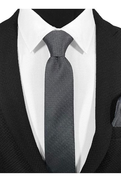 BLC Basic Line Co. Gray Melted Textured Tie and Pocket Square Set – 7 cm