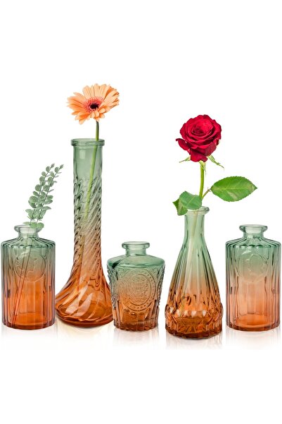 store trend 5'li Vintage Cam Vazolar, Düğün, Parti ve Ev Dekorasyonu için Küçük Çiçek Vazoları