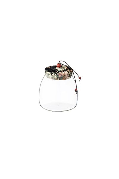 Dania Clear glass jar with a wooden lid covered with cloth and tightly closed, size 12 cm