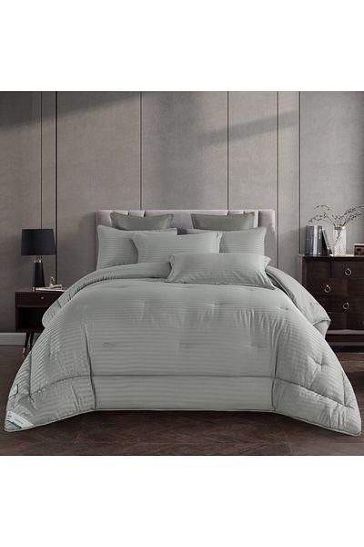 Donetella 4-Piece Comforter Set– Single Size 170x230 cm, Microfiber,Hotel Style Thin Striped (350 Gsm).
