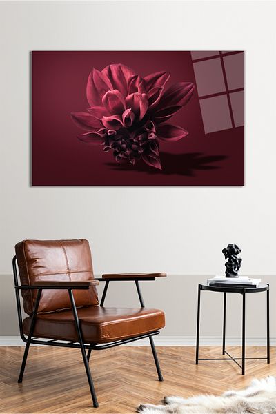 Vosevu Red Delicate Flower Horizontal Glass Painting, Modern Home Office Decor, Gift Wall Decoration Unbreakable Glass