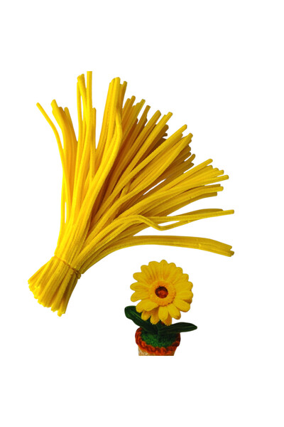 hyc heryerçiçeklenir 25 Adet Sarı Şönil, Çiçek Yapımına Uygun Tüylü Tel, 30 Cm 6 Mm