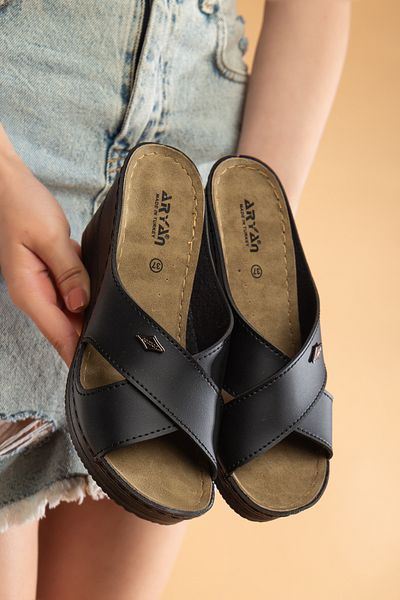 uway Orthopedic High Wedge Heels Cross Strap Comfortable Daily Slippers