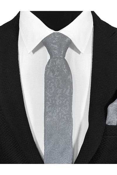 BLC Basic Line Co. Premium Microfiber Tie with Paisley Pattern in Silver Grey - 7 cm Modern Cut