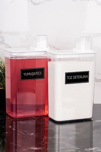 Dolkin Home Set of 2 Detergent Dispenser Boxes Powder Detergent Softener Label Storage Box 3000 ml Detergent Set