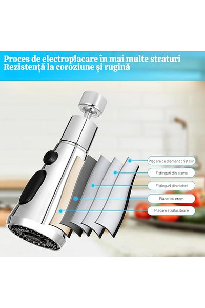 varioshop Aerator robinet pivotant VarioShop®, Universal, 3 Moduri de Pulverizare, Filet G1/2, Rotire 360°,