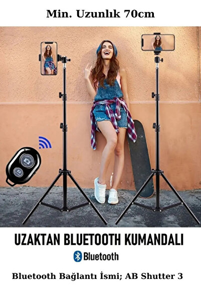 Aırstorr Bluetooth Kumandalı 210 Cm Tripod Telefon Tutuculu Selfie Çubuğu Tel...