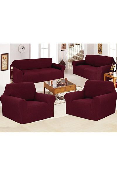 Fabienne 7 Seater Sofa Cover Set 3211 Slipcover Freesize Burgundy
