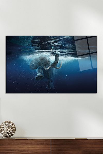Vosevu Masă de sticlă orizontală cu elefant plutitor, decor modern pentru birou, decorare de perete cadou, sticlă rezistentă la spargere