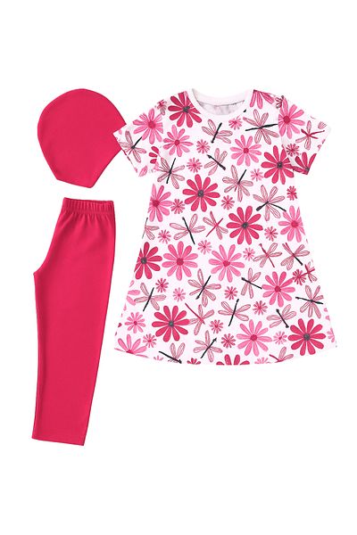 TESMAY Short Sleeve Children's Swimsuit with Tights 3-Piece Set Water Repellent Dress Swimsuit Slim Fit with Bonnet for Ages 5-14