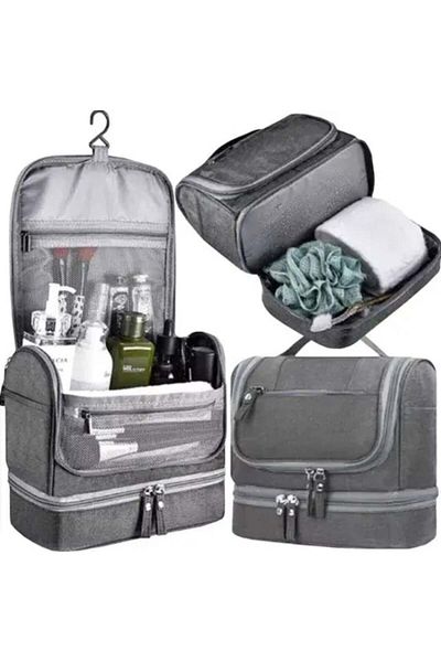 varioshop VarioShop® hanging toiletry bag, waterproof material, ergonomic handle, hook, 11 compartments