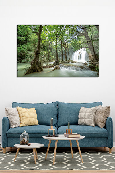 Vosevu Şelale ve Orman Yatay Cam Tablo, Modern Ev Ofis Dekoru, Hediyelik Duvar Dekorasyonu, Kırılmaz Cam