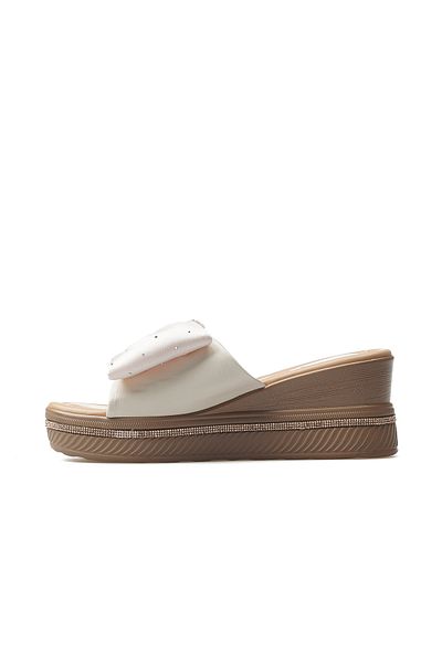 Guja Women's Wedge Heeled Stone Detailed Daily Slippers 25Y 25Y399 Z Beige