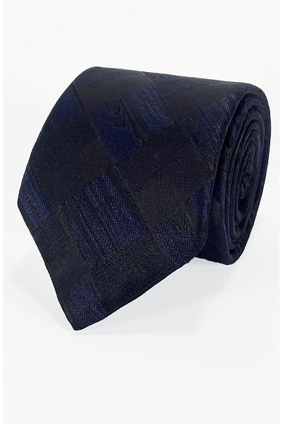 BLC Basic Line Co. Black & Navy Blue Elegant Match of Squares Microfiber Tie & Handkerchief - 7 cm Modern Cut
