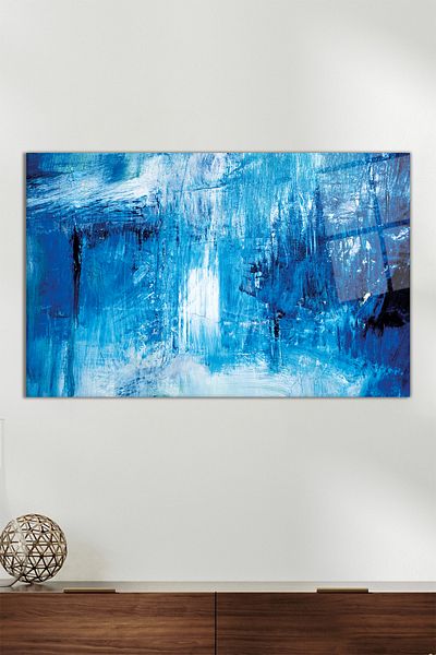 Vosevu Pictură orizontală din sticlă cu design albastru abstract, decor modern pentru biroul de acasă, decorare de perete pentru cadou, sticlă rezistentă la spargere
