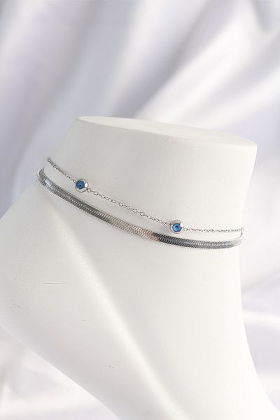 Skygo 316L Steel Silver Color Evil Eye Bead Designed 2-Piece Anklet - Tj-Hh1608