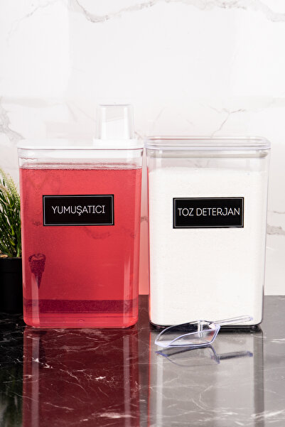 Dolkin Home 2'li Ölçekli Deterjanlık Kutusu Seti Yumuşatıcı Sıvı Deterjan Etiketli Saklama Kutusu 3000ml