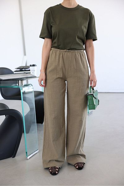 Özge Özgenç Lace-Up Waist Double Pocket Linen Trousers