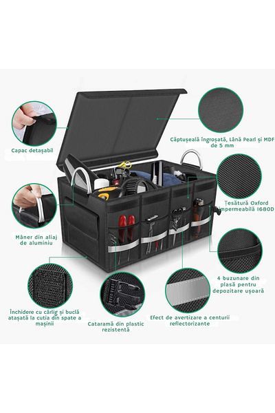 varioshop Organizator portbagaj auto VarioShop®, geanta multifunctionala, 3 compartimente, pliabil, impermeab