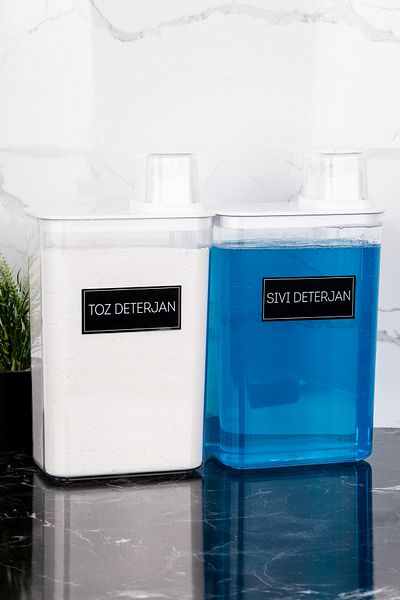 Dolkin Home Set of 2 Detergent Dispenser Boxes Powder Detergent Liquid Detergent Storage Box with Label 3000ml Detergent Set