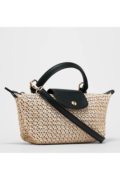 Babydoll Bag Geantă mini cu curea de umăr din paie pentru femei