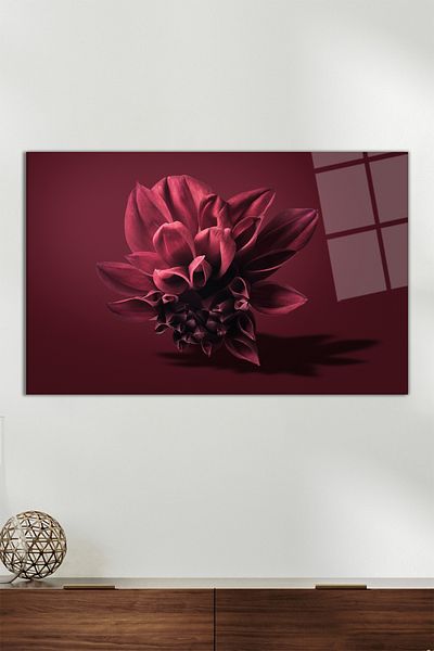 Vosevu Red Delicate Flower Horizontal Glass Painting, Modern Home Office Decor, Gift Wall Decoration Unbreakable Glass